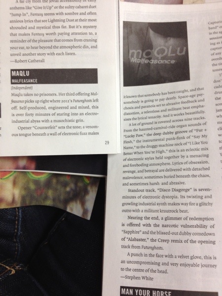 Discorder Magazine album review of maQLu's album Malfeasance